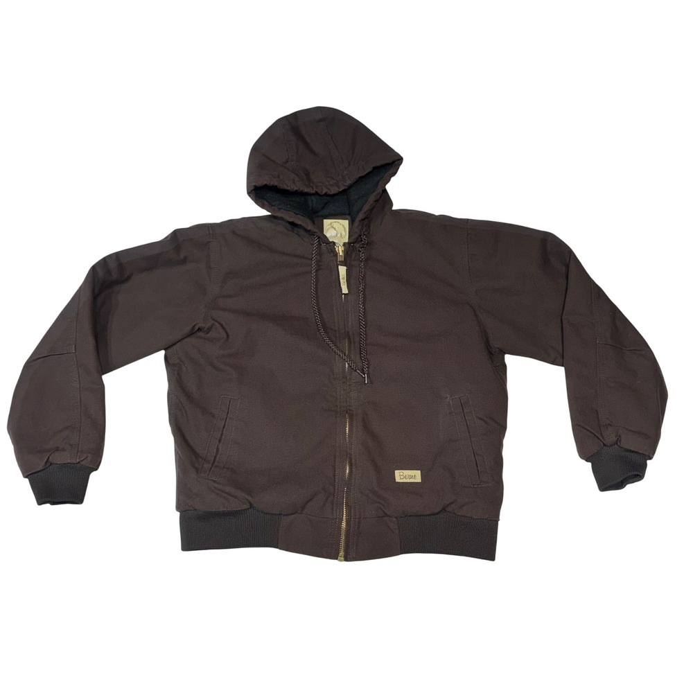 Berne Ladies WHJ51DBN Quilt Lined Duck Canvas Hooded‎ Bomber Jacket Brown Medium
